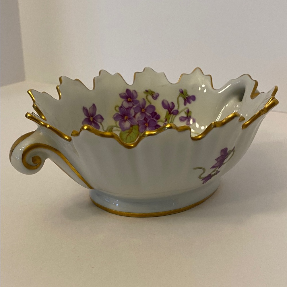 Vintage Limoges France Dish Candy Trinket Porcelain Violets Floral Gold Gilt Rim - Picture 6 of 16